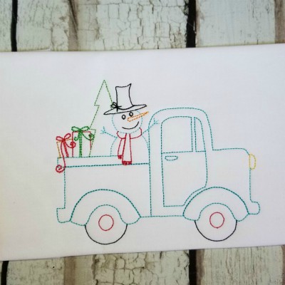 vintage truck snowman embroidery design
